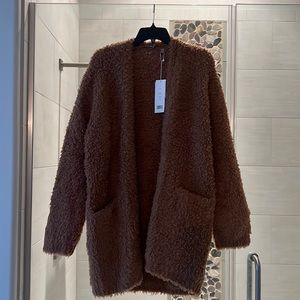 Vince hairy boucle teddy bear fluffy coat cardigan jacket mocha brown NWT